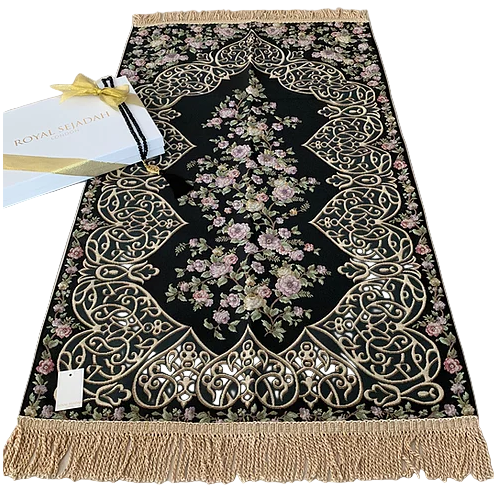 Royal Sejadah - Couples Luxury Prayer Mat & Tasbihs - Black & Pink Floral