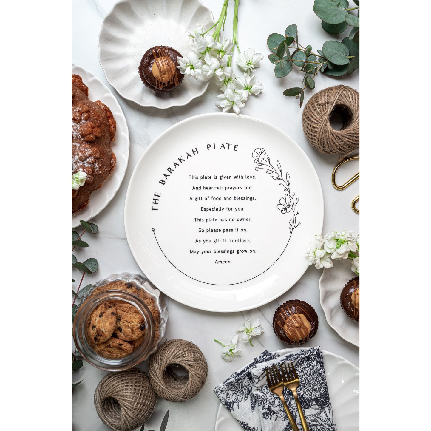 The Barakah Plate - Floral: Black & White