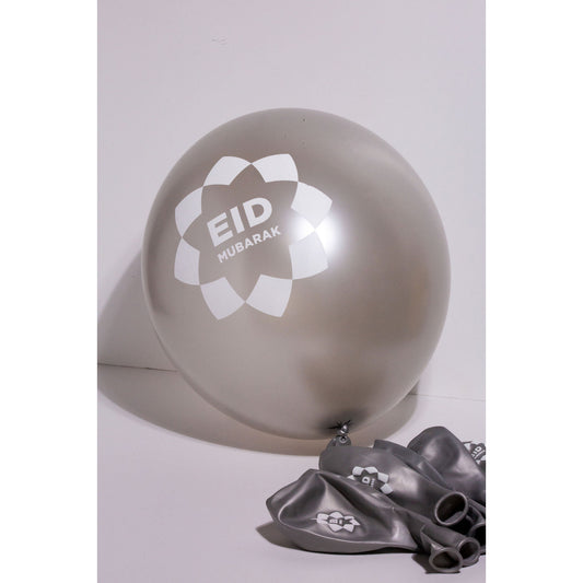 Silver Eid Mubarak Balloons (Pack of 10)
