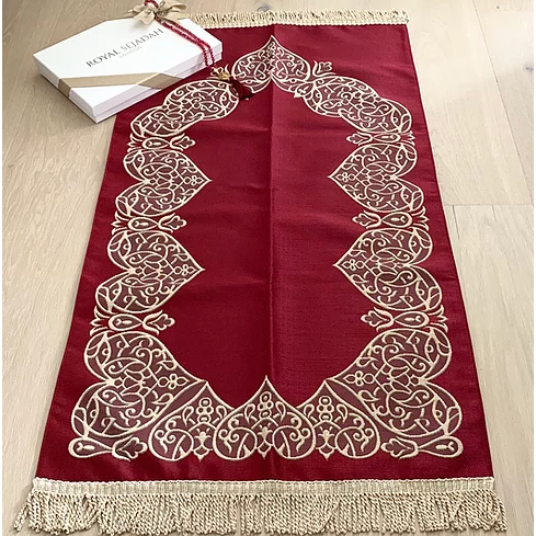Royal Sejadah - Couples Luxury Prayer Mat & Tasbihs - Black & Red Classic Design