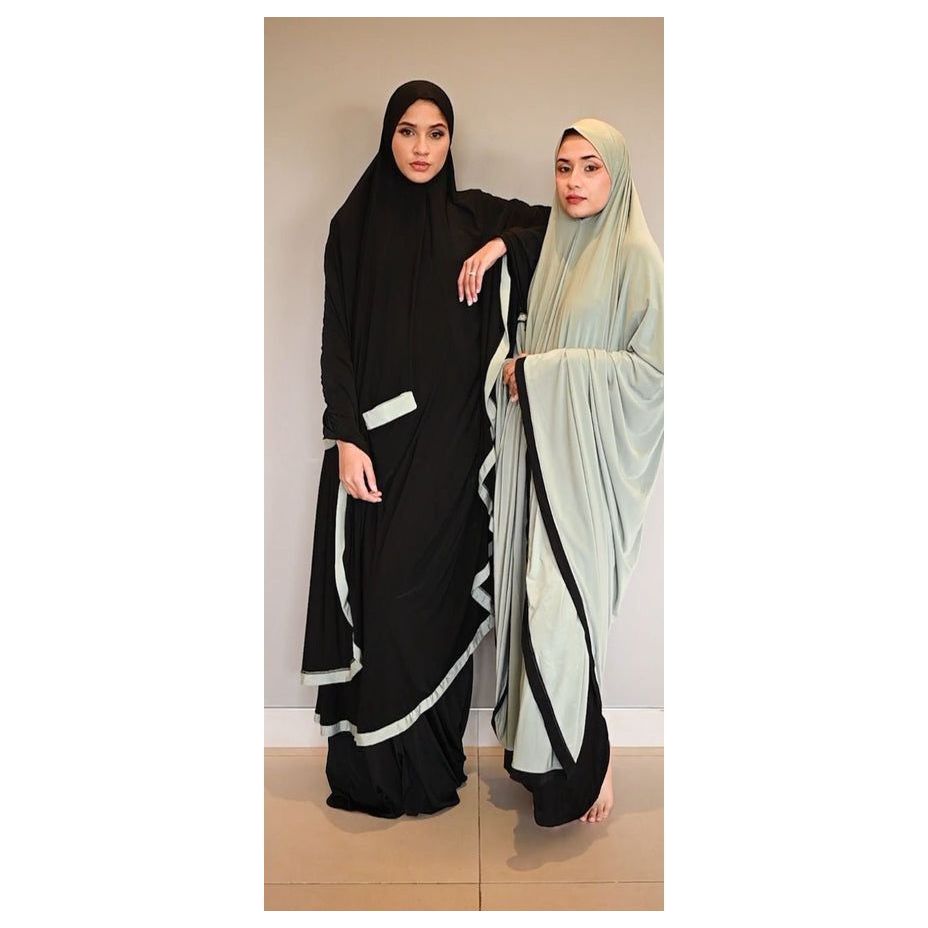 Pocket Burqa - Long Length - Full Black With Mint