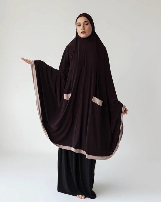 Pocket Burqa - Knee Length - Full Chocolate Brown with Nude