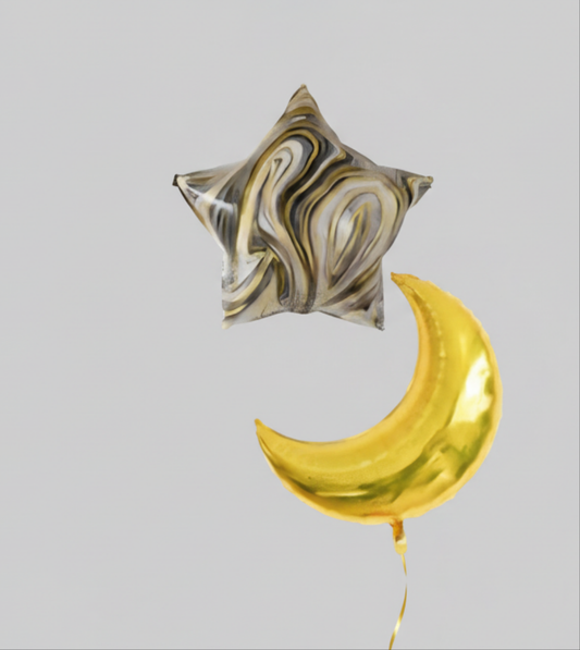 Moon & Star Foil Balloon - Gold, Grey & White 2pc