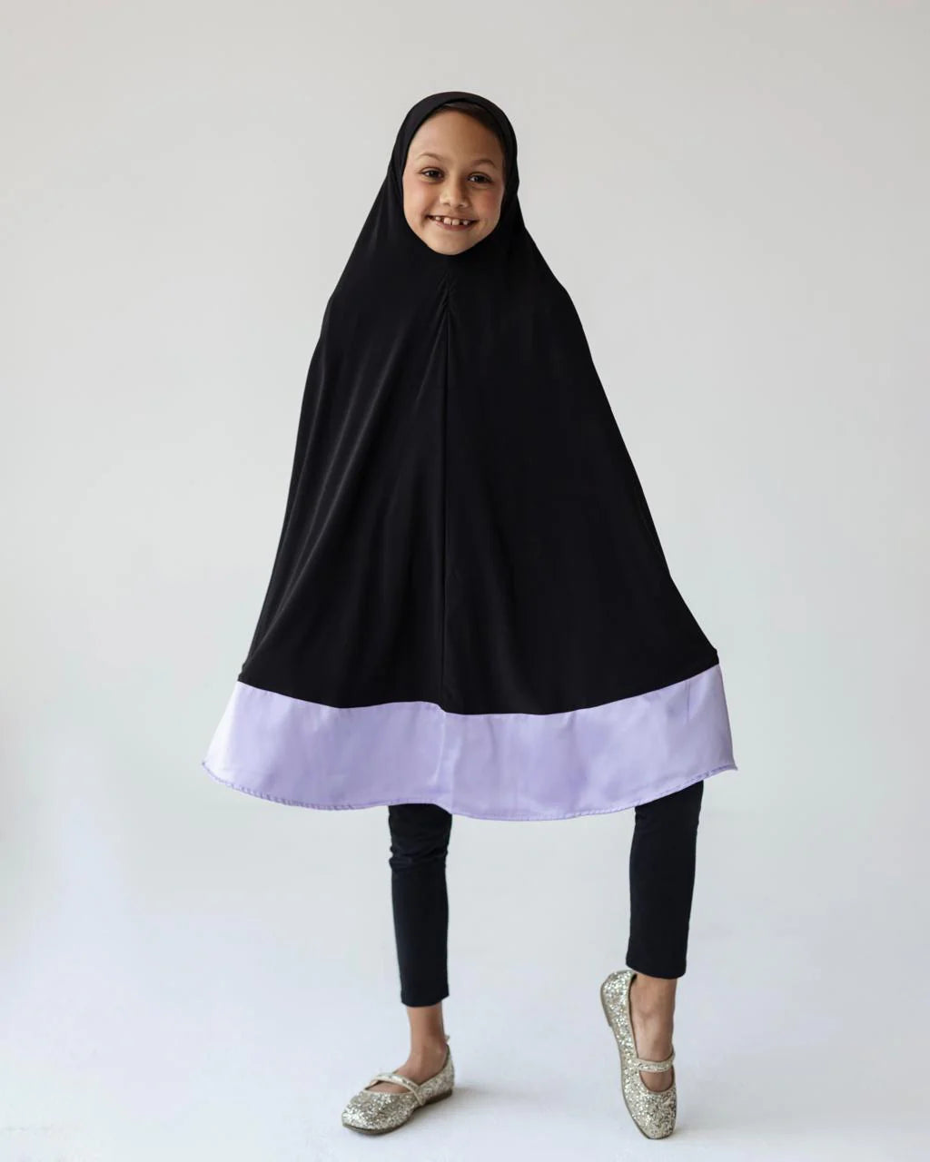 Children's Burqa - Full Black with Lilac