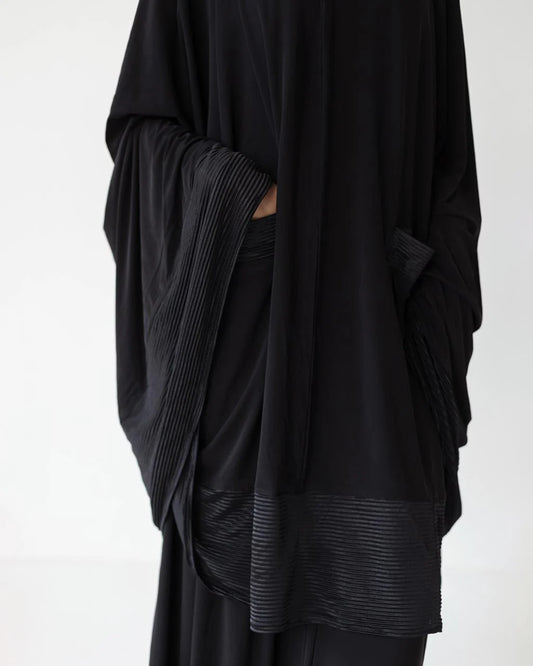 Pocket Burqa - Knee Length - Full Black (Plisse)