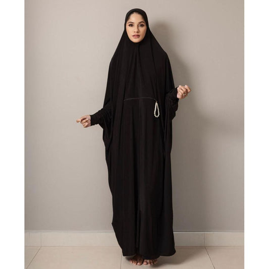 The Travel Burqa With Zip Pocket & Sleeves - Long Length: Full Black