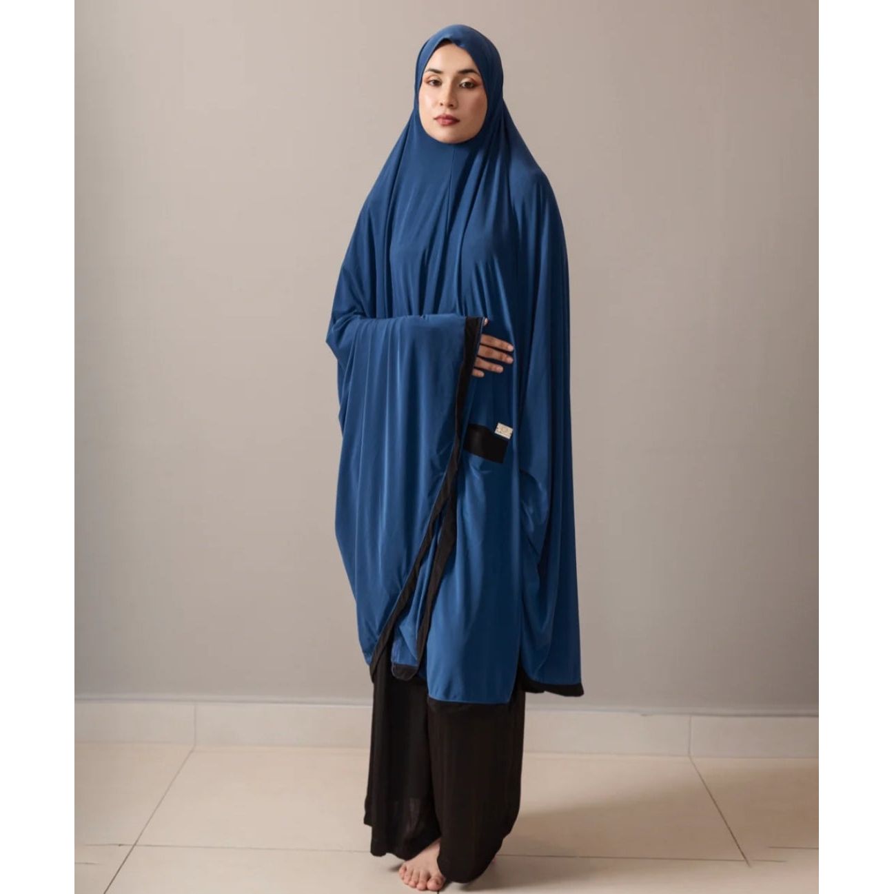 Pocket Burqa - Knee Length - Full Blue With Black Pocket