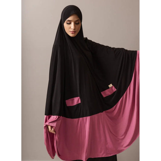 Monochrome Burqa - Knee Length: Black & Dusty Pink