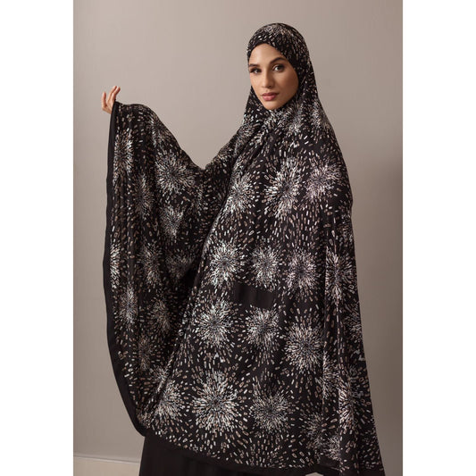 Pocket Burqa - Knee Length - Black Abstract