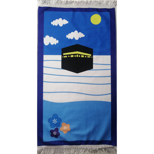 Kids Prayer Mat - Kaabah Cloud (Dark Blue Border)