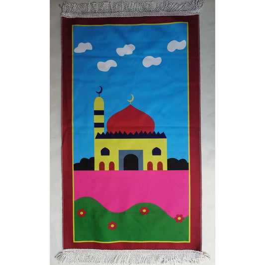 Kids Prayer Mat - Masjid Garden (Red Border)