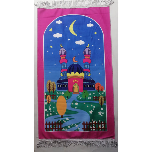 Kids Prayer Mat - Moonlight Masjid (Pink Border)