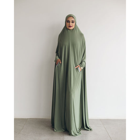 Pocket Burqa With Sleeves - Full Length: Full Olive