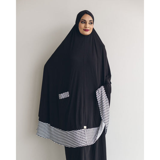 Pocket Burqa - Knee Length - Full Black With Keffiyeh  (Plisse Edition)