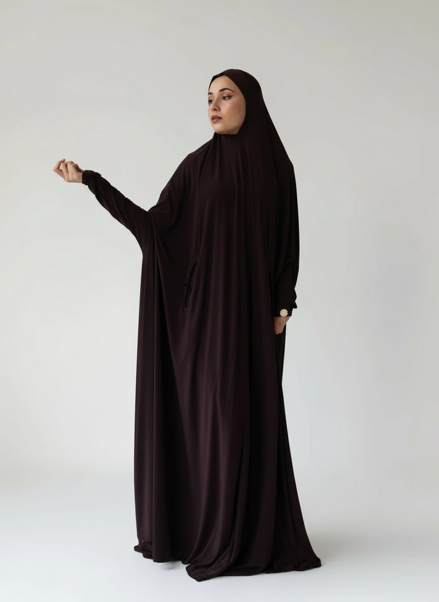 Pocket Burqa With Sleeves - Full Length: Full Chocolate