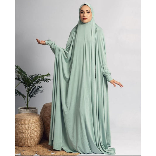 Pocket Burqa With Sleeves - Full Length: Full Mint with Silver