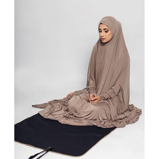 Pocket Burqa With Sleeves - Full Length: Full Mocha with Silver