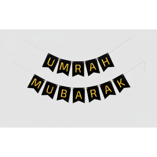 Umrah Mubarak Banner - Black & Gold (2 piece)
