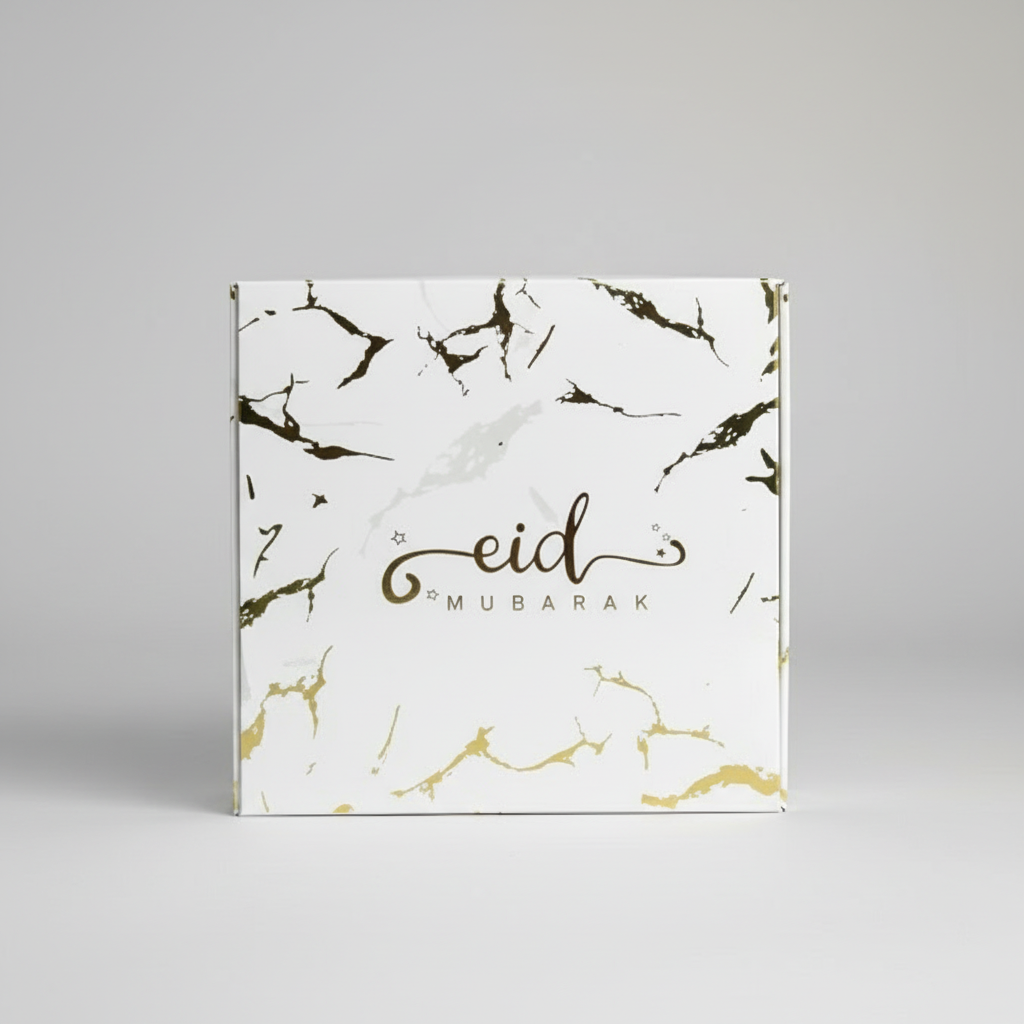 Eid Mubarak Gift Box: White & Gold Marble