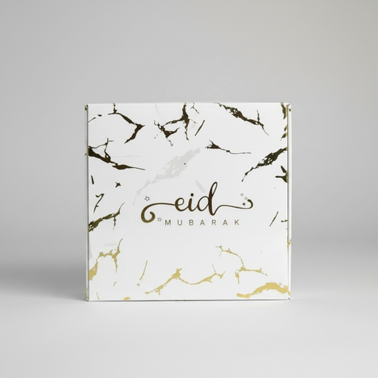 Eid Mubarak Gift Box: White & Gold Marble