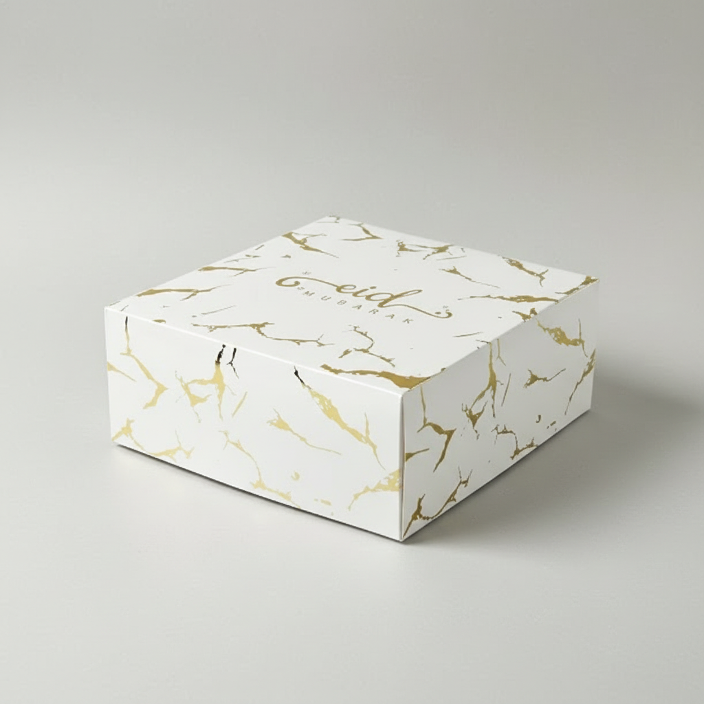 Eid Mubarak Gift Box: White & Gold Marble