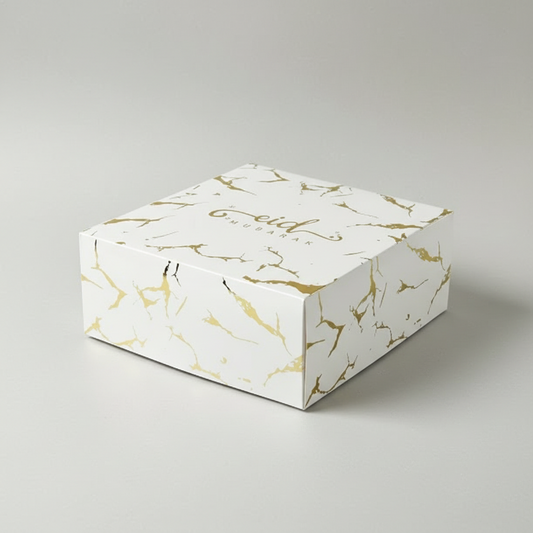 Eid Mubarak Large Gift Box: White & Gold Marble