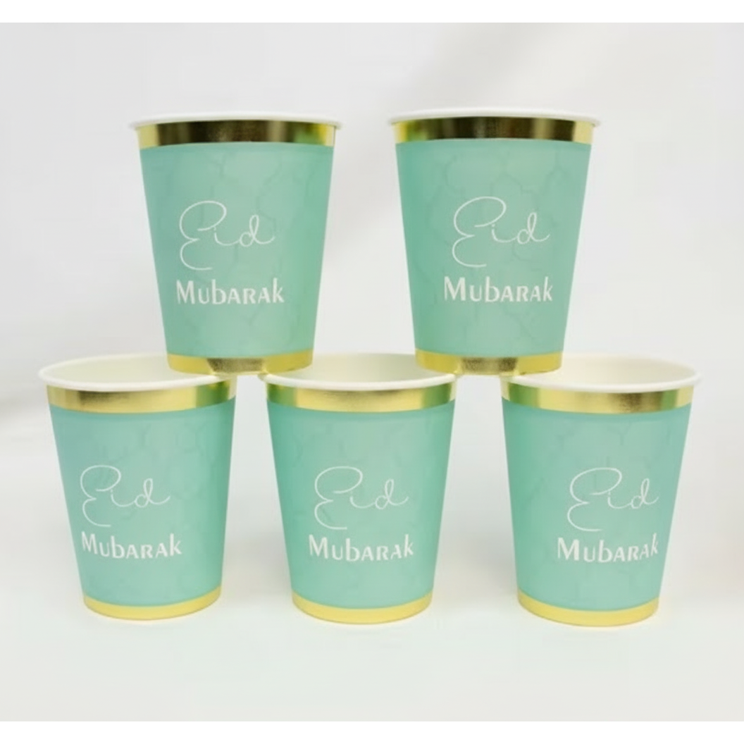 Eid Mubarak Cups - Aqua & Gold (Pack of 10)