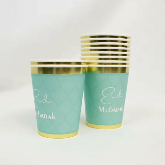 Eid Mubarak Cups - Aqua & Gold (Pack of 10)