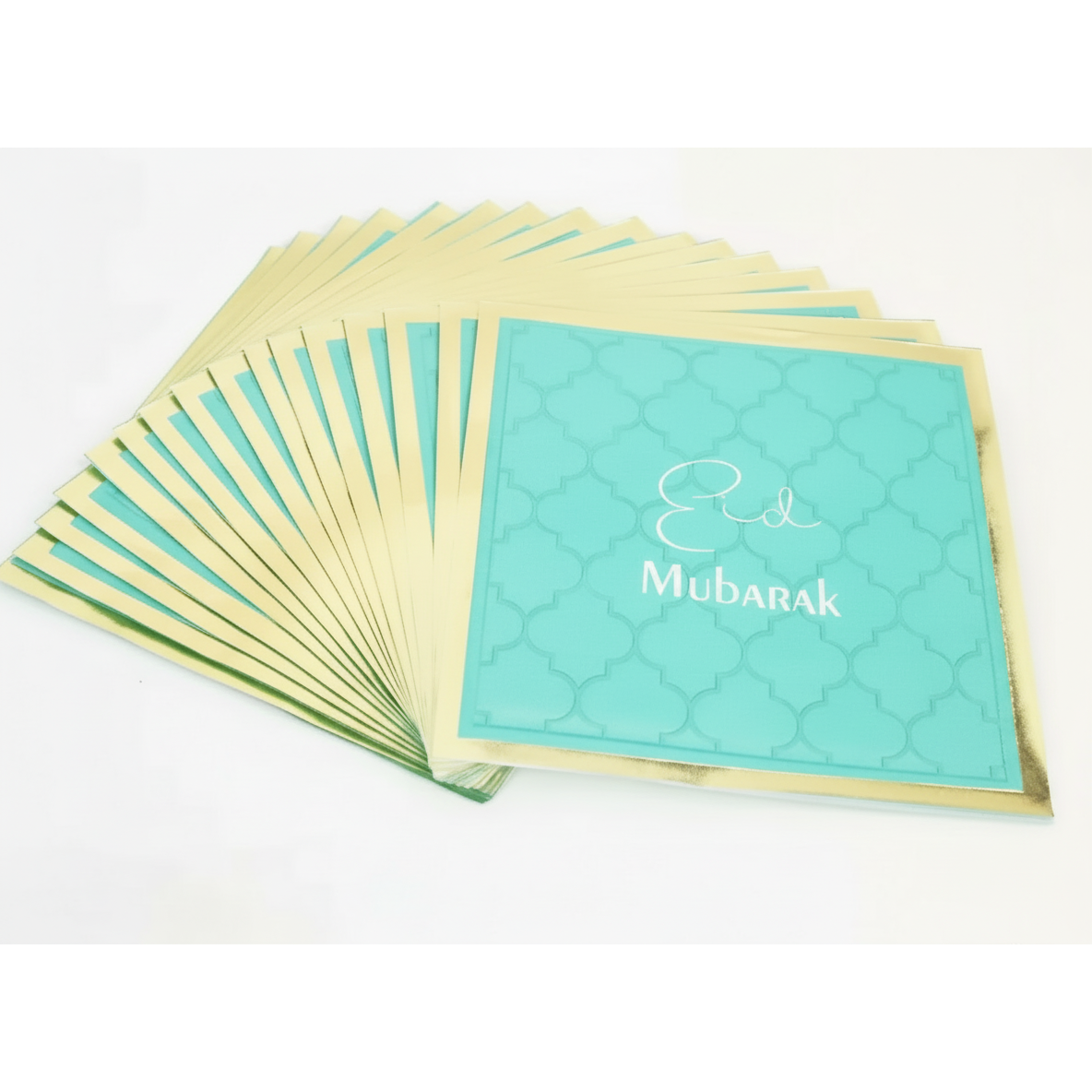 Eid Mubarak Serviettes - Aqua & Gold (Pack of 20)