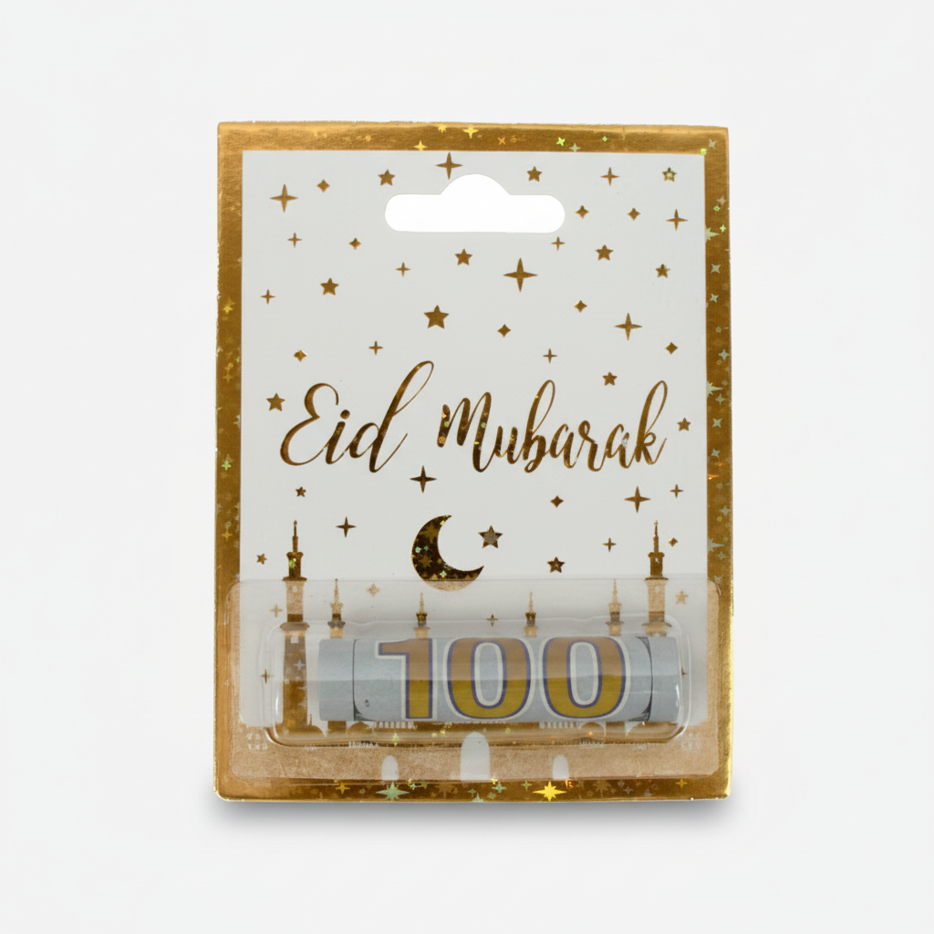 Eid Mubarak Money Holder - White & Gold (Pack of 5)