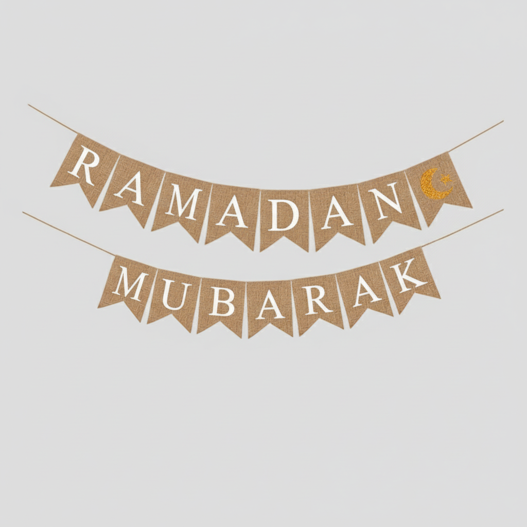 Ramadan Mubarak Banner - Burlap (2 piece)