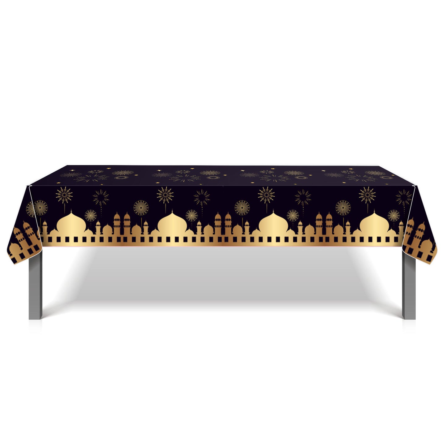 Disposable Tablecloth - Mosque and Star Design (Black & Gold)