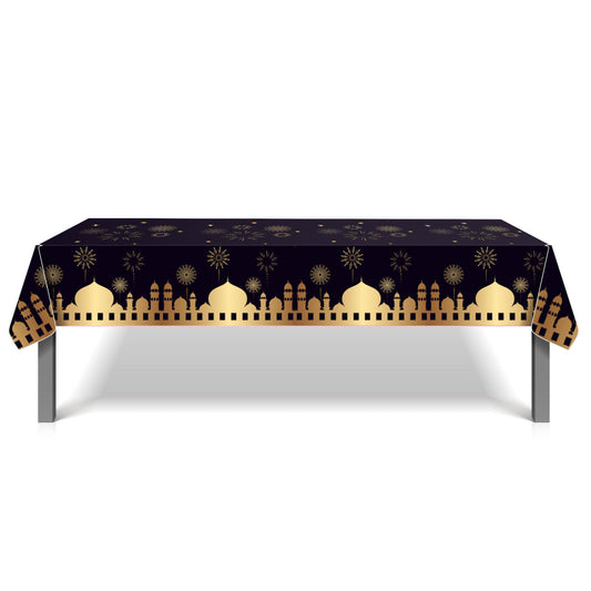 Disposable Tablecloth - Mosque and Star Design (Black & Gold)