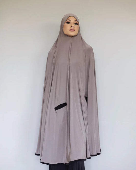 Pocket Burqa - Knee Length - Full Nude With Black