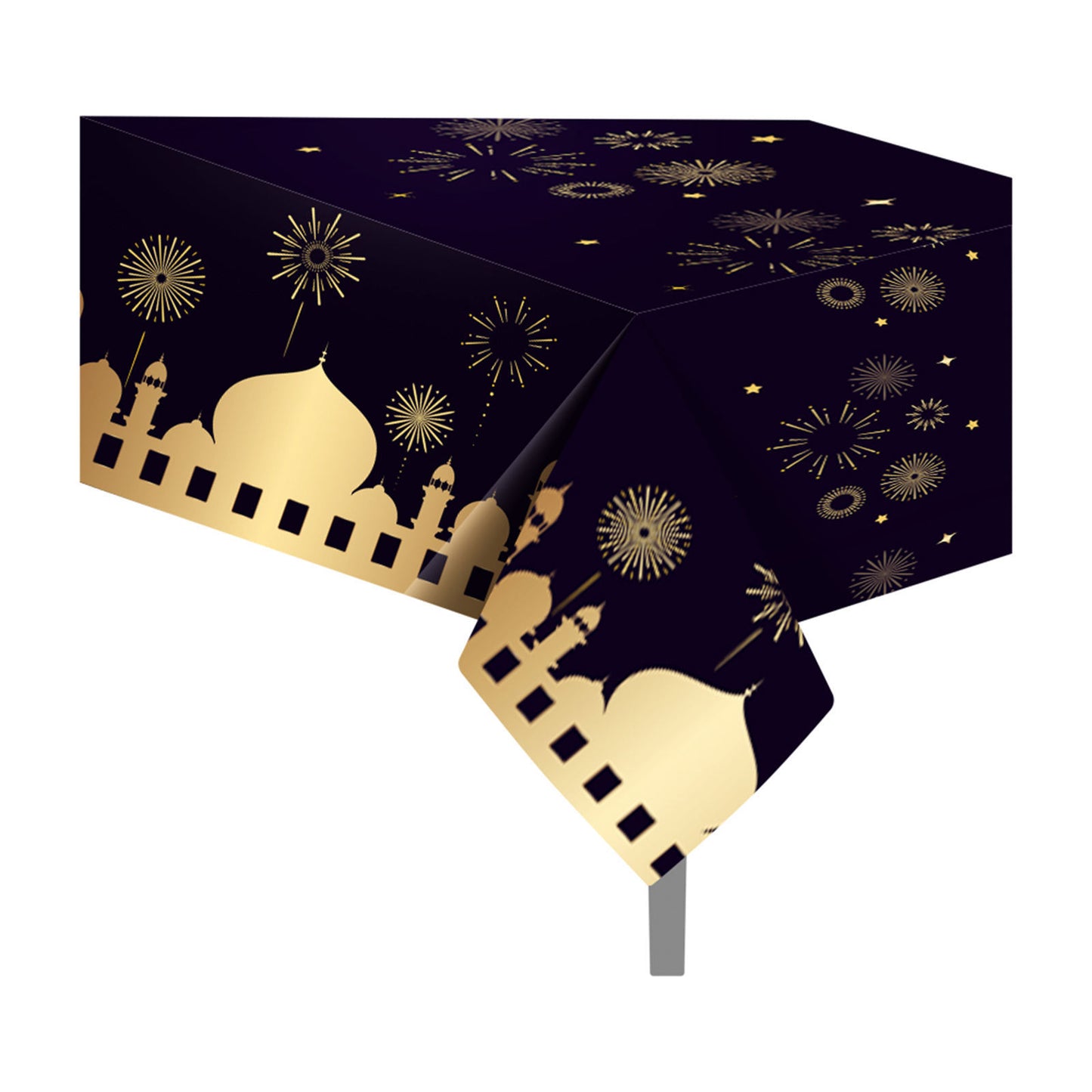 Disposable Tablecloth - Mosque and Star Design (Black & Gold)