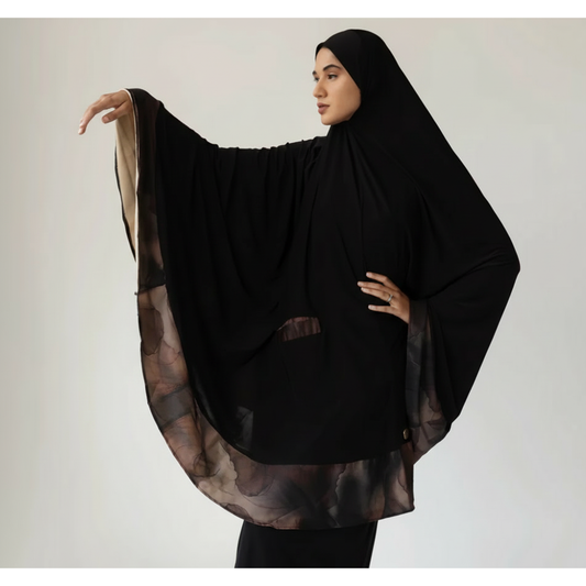 Pocket Burqa - Knee Length - Full Black with Chocolate Swirl