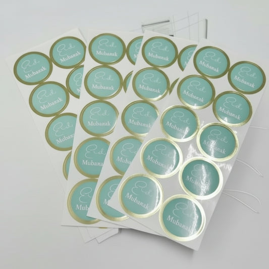 Eid Mubarak Stickers - Aqua & Gold (Pack of 10)