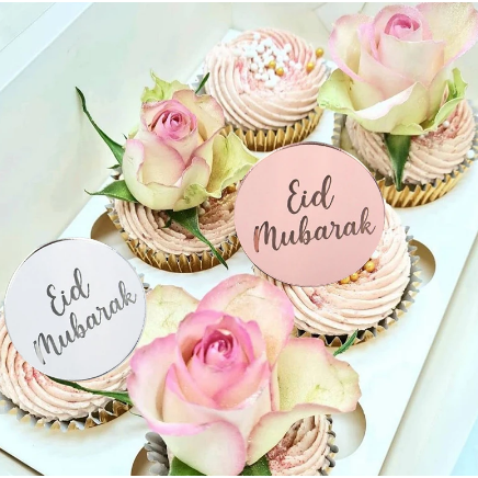 Eid Mubarak Cupcake Toppers: Gold / Silver / Rose Gold (Pack of 5)