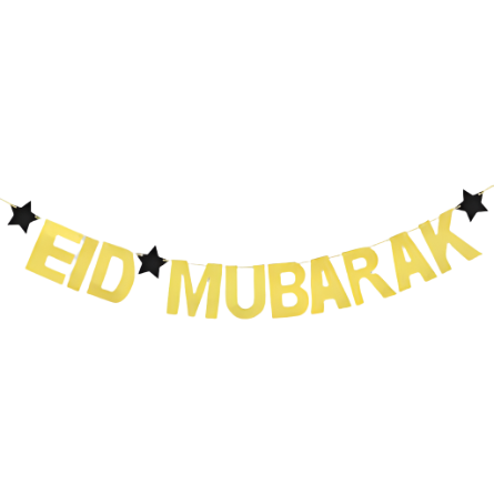 Eid Mubarak Banner - Gold with Black Glitter Stars