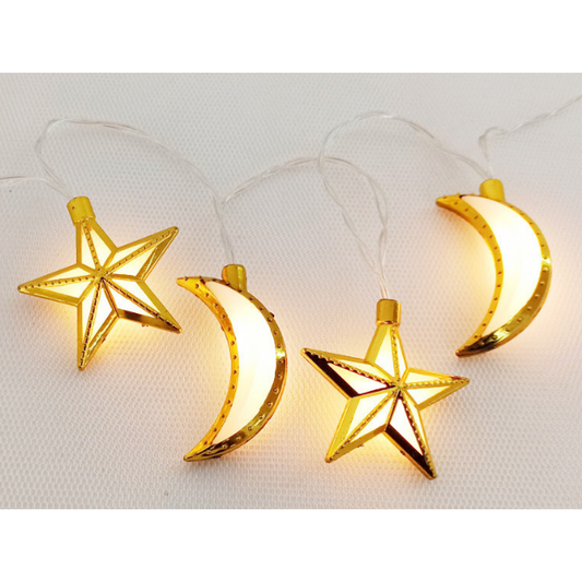 Moon & Star LED String Lights - White & Gold