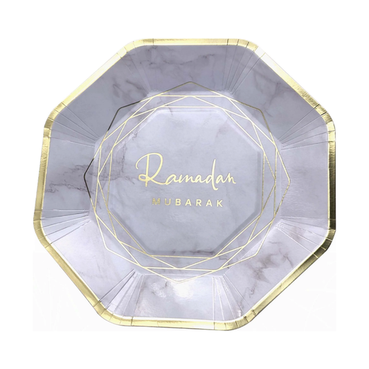 Ramadan Mubarak Plates - Marble - 23cm (Pack of 10)