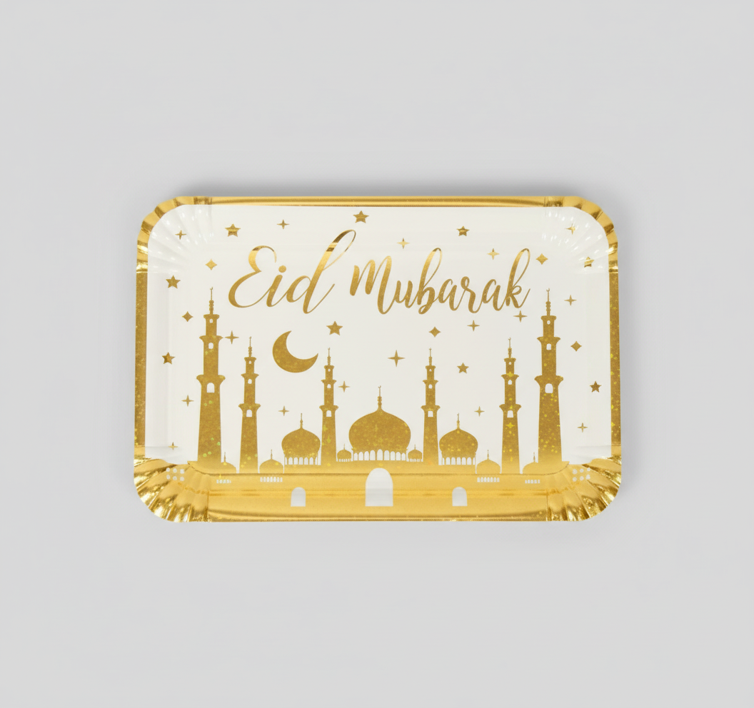 Eid Mubarak Plates - Glittery Gold (Pack of 5)