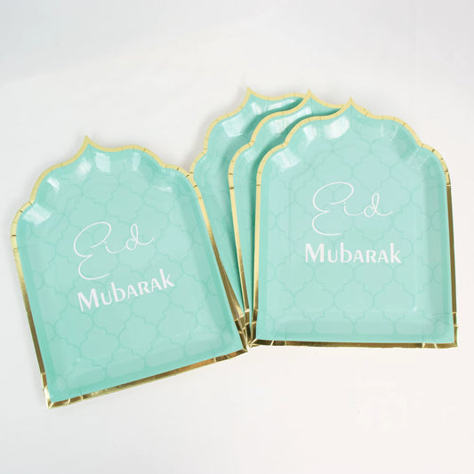 Eid Mubarak Plates - Aqua & Gold (Pack of 10)