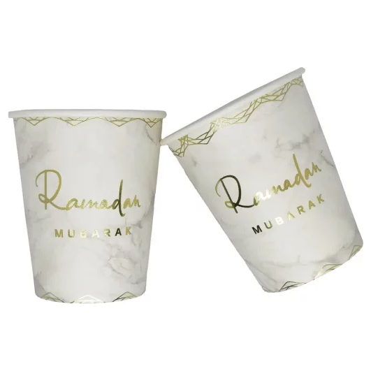 Ramadan Mubarak Cups - Marble  (Pack of 10)