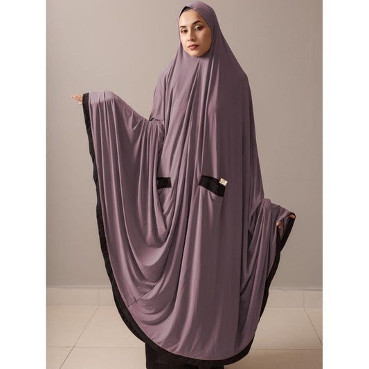 Pocket Burqa - Long Length - Full Lilac With Black