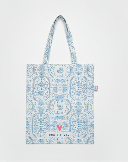 Tote Bag: White & Blue Mosque Print
