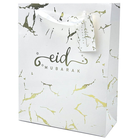 Eid Mubarak Gift Bag - White & Gold Marble