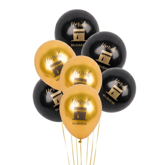 Umrah Mubarak Balloons - Black & Gold (Pack of 6)