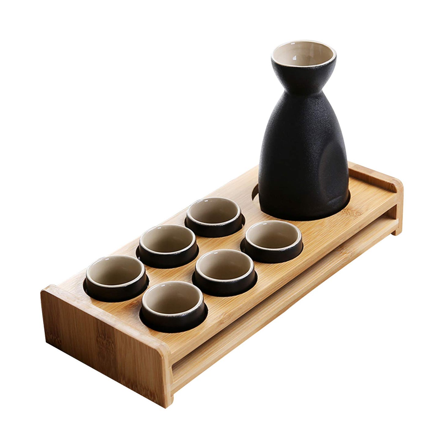 Zam Zam Ceramic Set - Jug & 6 Cups with Wooden Holder: Black