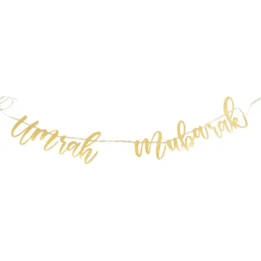 Umrah Mubarak Glitter Banner - Gold